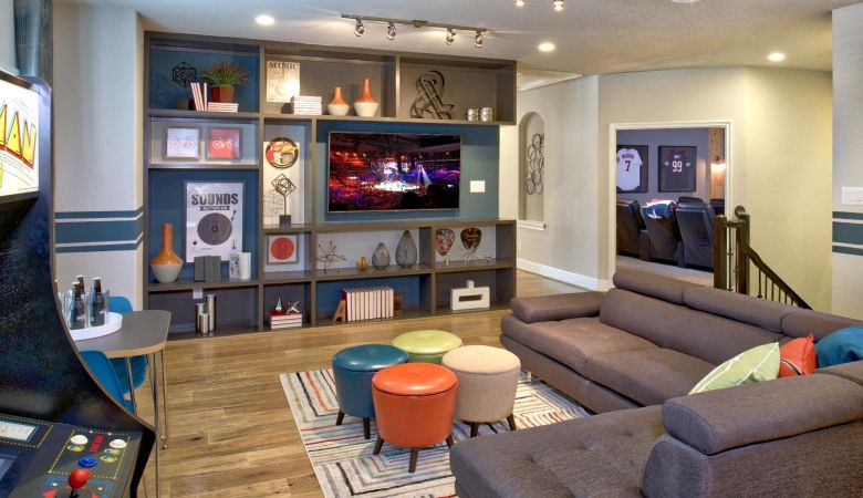 Basement into entertainment or workspace