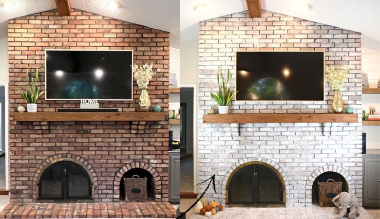How to whitewash brick fireplaces