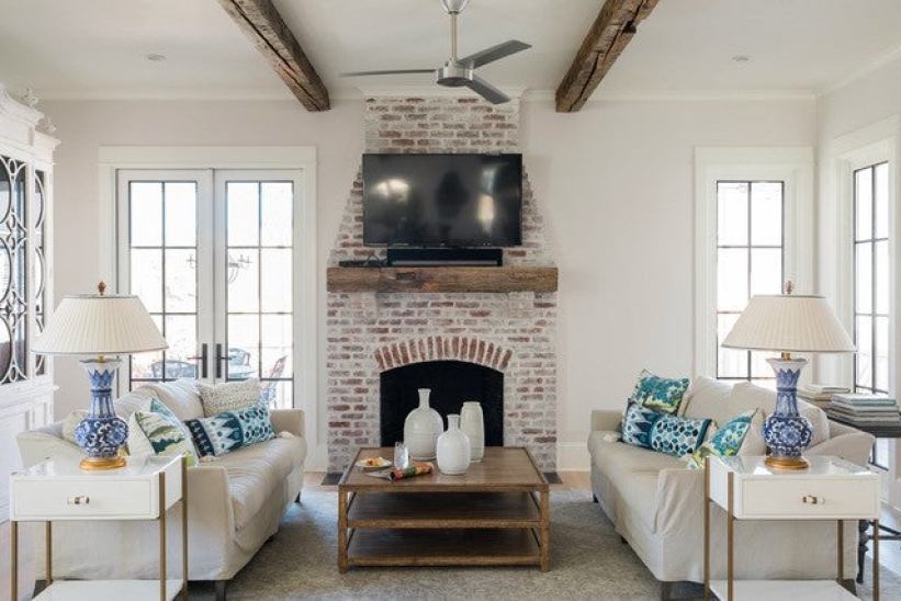 Whitewashing brick fireplaces