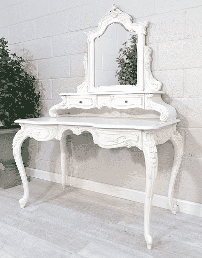 French Style White Carved Dressing Table